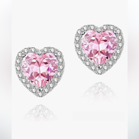 Pink heart CZ sterling silver earrings - Picture 1 of 4